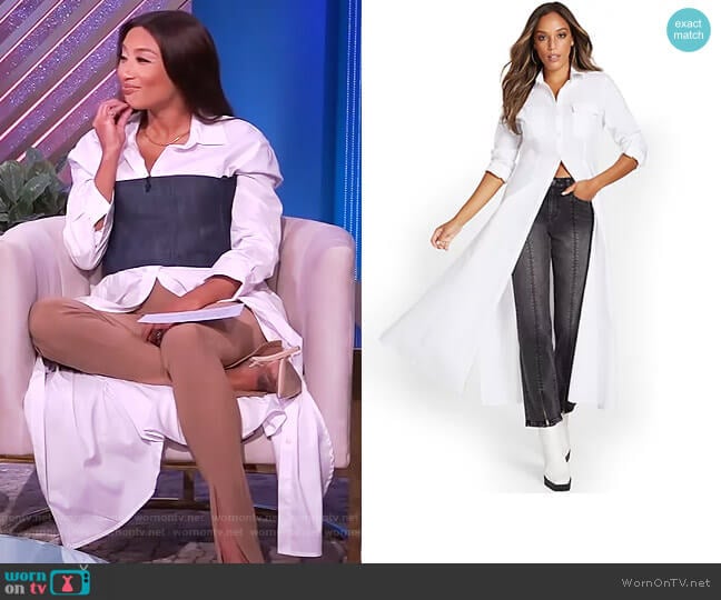 New York and Company Maxi Length Poplin Drama Top worn by Jeannie Mai on The Real