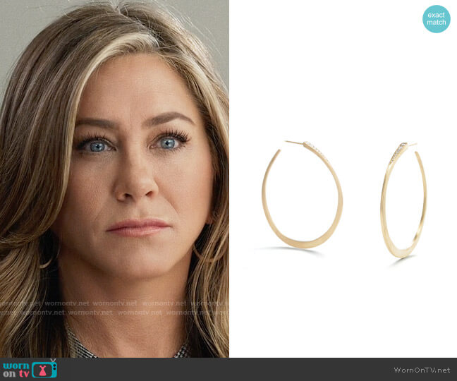 Nicole Landaw Diamond Wedge Hoops worn by Alex Levy (Jennifer Aniston) on The Morning Show