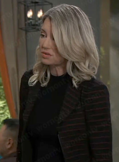 Nina’s black and red stripe jacket on General Hospital