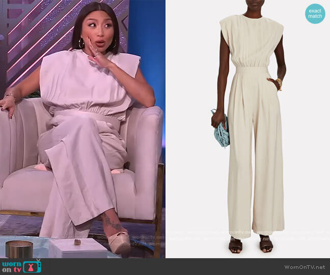 Nonchalant Label Josie Padded Shoulder Jumpsuit worn by Jeannie Mai on The Real