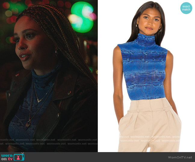 Only Hearts Printed Snake Tulle Mock Neck Bodysuit worn by Toni Topaz (Vanessa Morgan) on Riverdale