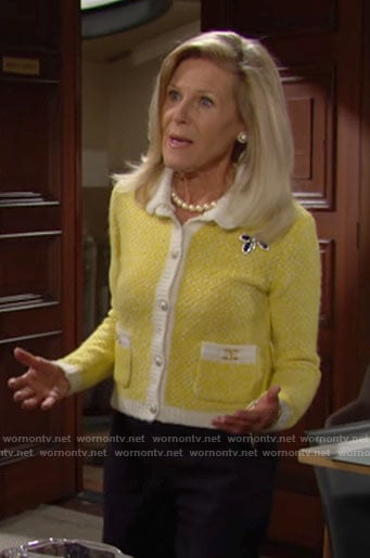 Pam’s yellow cardigan on The Bold and the Beautiful