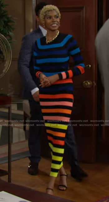 Paris’s rainbow striped midi dress on The Bold and the Beautiful