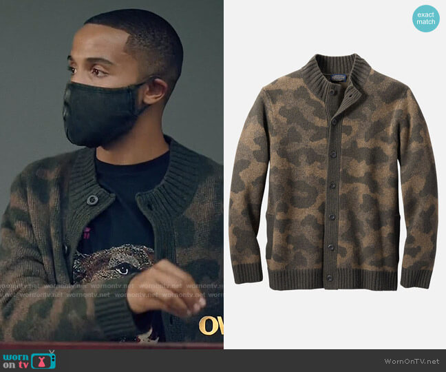 Pendleton Lambs Wool Camo Cardigan Sweater worn by Micah West (Nicholas L. Ashe) on Queen Sugar