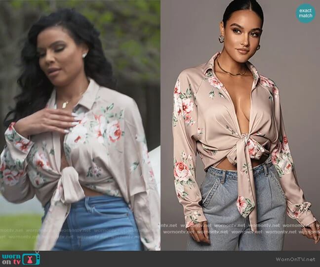 Jlux Label Spring Floral Top worn by Mia Thornton on The Real Housewives of Potomac