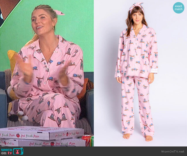 PJ Salvage Sloth Print Flannel PJ Set worn by Amanda Kloots on The Talk