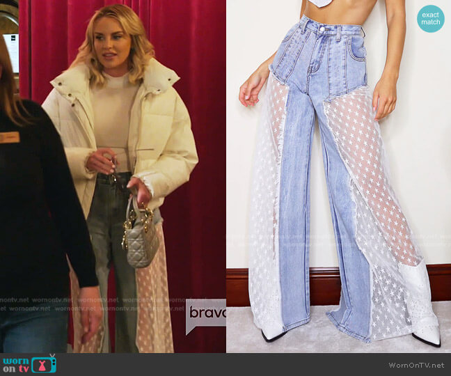 Pretty Little Thing Star Sequin Mesh Cut Out Wide Leg Jeans worn by Whitney Rose on The Real Housewives of Salt Lake City