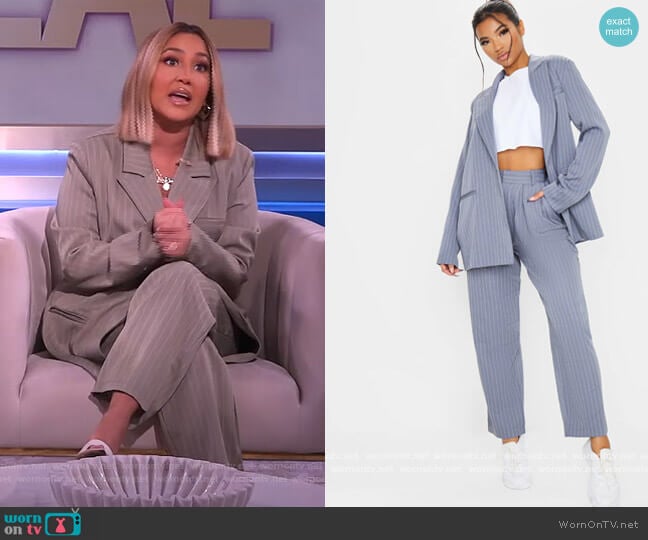 Pretty Little Thing Gray Pinstripe Oversized Dad Blazer worn by Adrienne Houghton on The Real