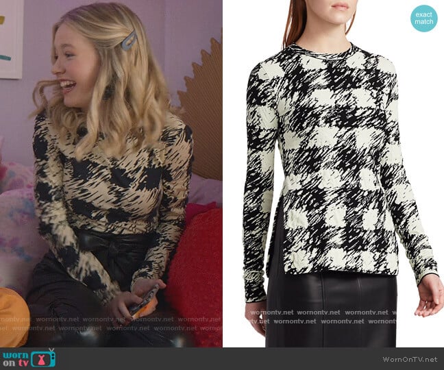 Proenza Schouler White Label Gingham Jacquard Long-Sleeve Top worn by Stacey McGill (Shay Rudolph) on The Baby-Sitters Club