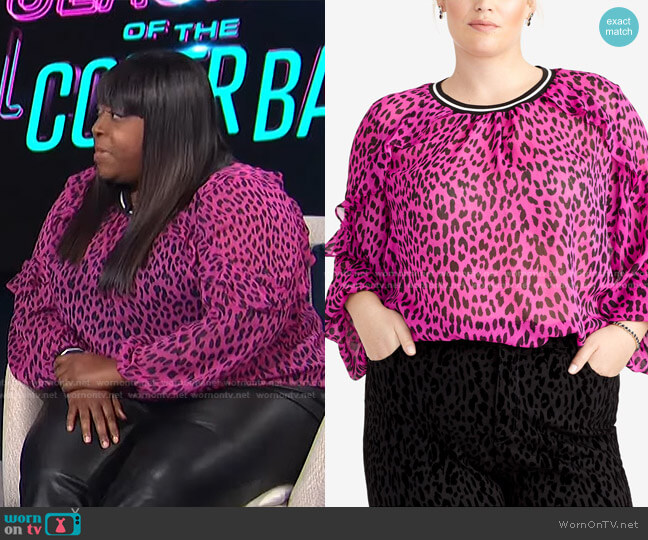 Rachel Roy Lucky Leopard Ruffle Striped Blouse worn by Loni Love on E! News