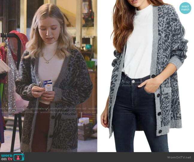 Rails Oslo Animal Print Cardigan worn by Stacey McGill (Shay Rudolph) on The Baby-Sitters Club