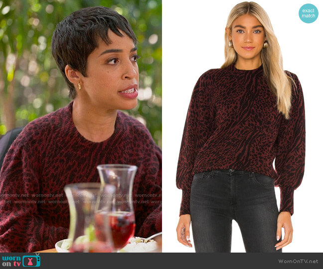 Rails Genevieve Sweater in Burgundy Mixed Animal worn by Maribel (Jillian Mercado) on The L Word Generation Q
