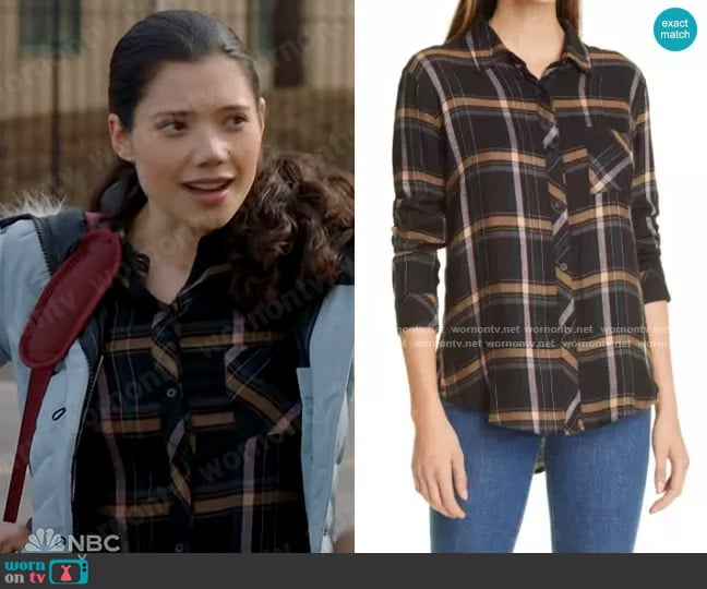 Rails Hunter Shirt in Midnight Teal / Mustard worn by Violet Mikami (Hanako Greensmith) on Chicago Fire