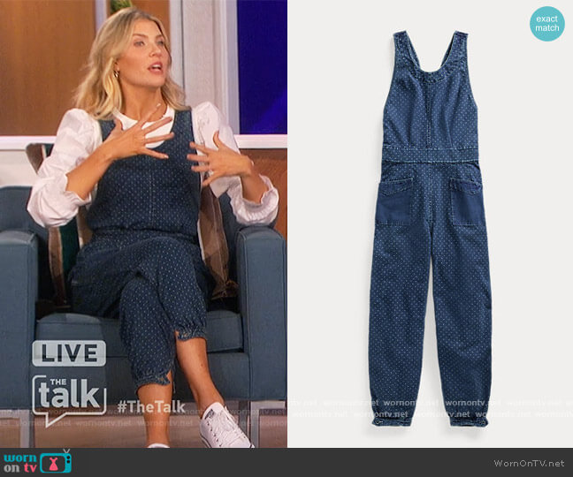 Ralph Lauren Polka-Dot Indigo Jersey Jumpsuit worn by Amanda Kloots on The Talk