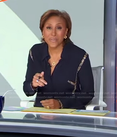 Robin’s black snakeskin trim shirt on Good Morning America