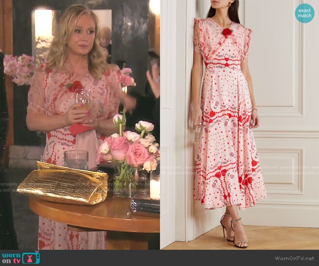 Rodarte Ruffled Organza-Trimmed Printed Silk Dress worn by Kathy Hilton on The Real Housewives of Beverly Hills