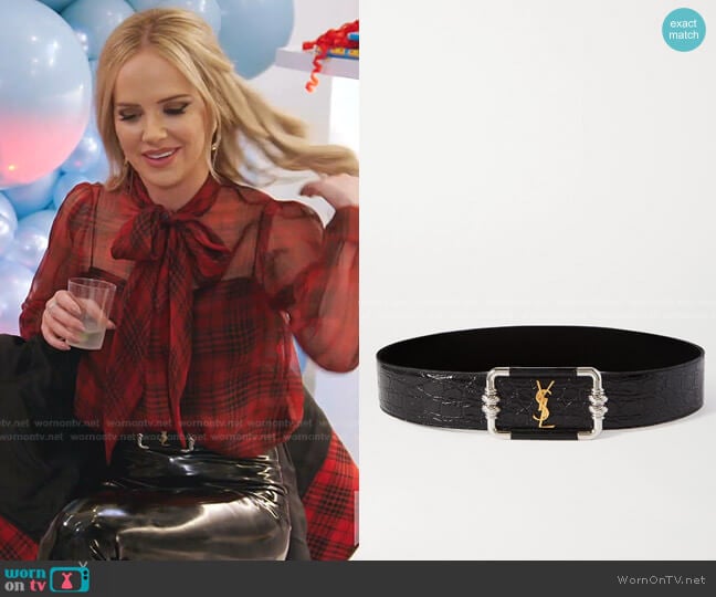 Saint Laurent Croc-Effect Leather Belt