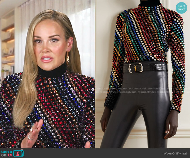 Saint Laurent Crystal-Embellished Velvet Turtleneck Top