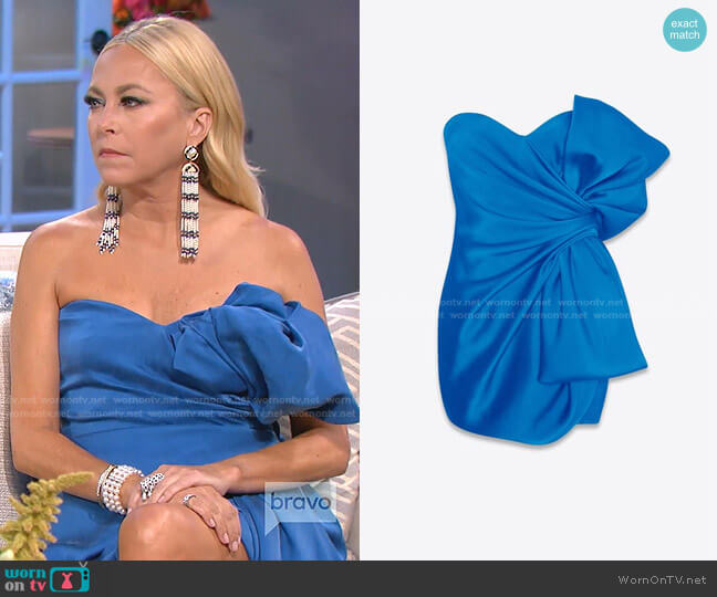 Saint Laurent Strapless Bow Mini Dress worn by Sutton Stracke on The Real Housewives of Beverly Hills