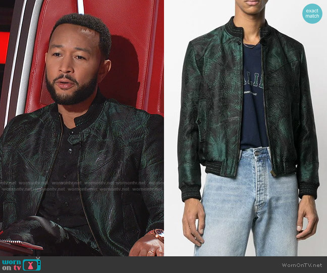 Saint Laurent Foliage Jacquard Bomber Jacket worn by John Legend on The Voice
