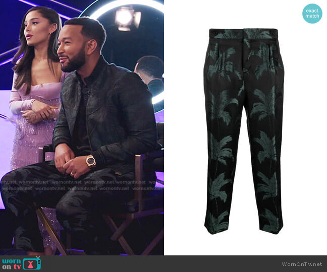 Saint Laurent Palm Tree-Jacquard Trousers worn by John Legend on The Voice