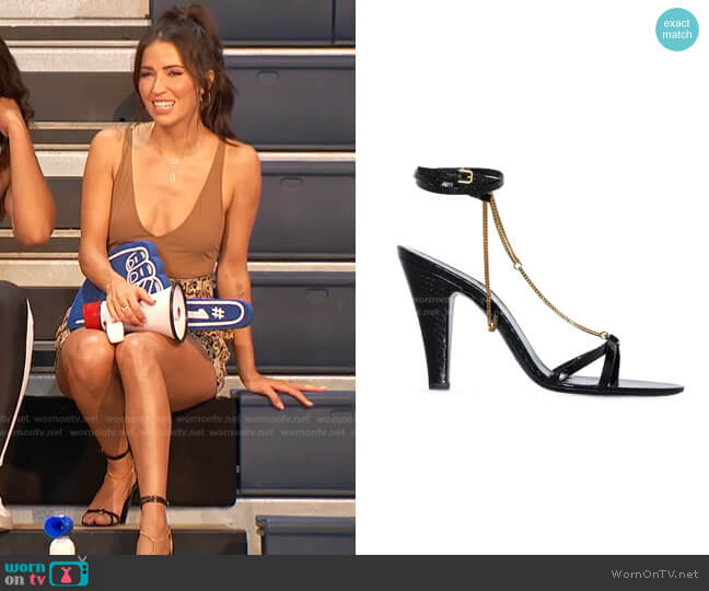Saint Laurent Sue Chain-Embellished Leather Sandals worn by Kaitlyn Bristowe on The Bachelorette