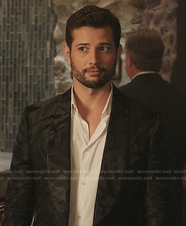 Sam’s black animal print blazer on Dynasty