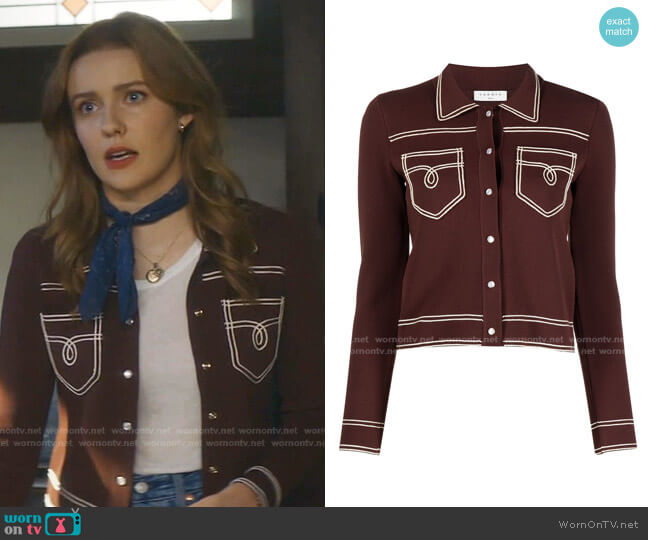 Sandro Contrast-Stitch Cardigan worn by Nancy Drew (Kennedy McMann) on Nancy Drew