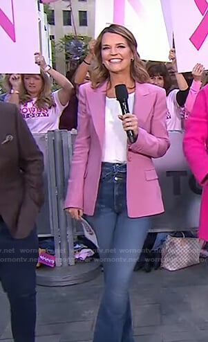 Savannah’s pink blazer and tie waist jeans on Today