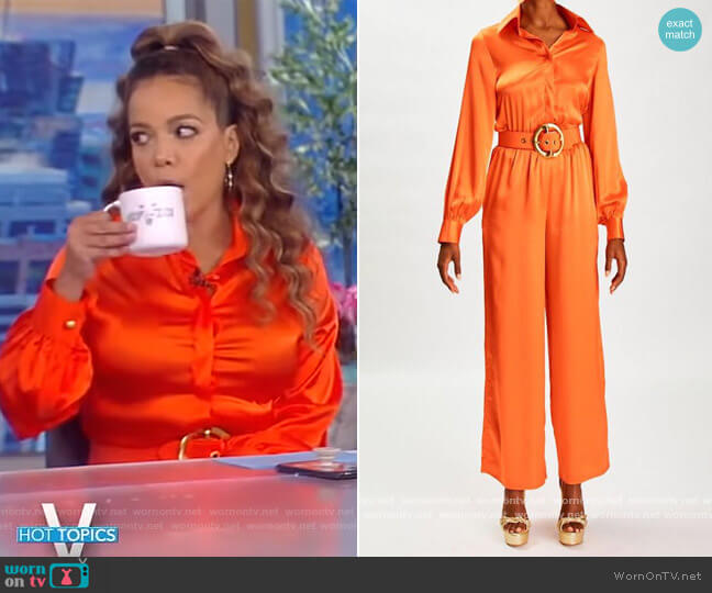 Sergio Hudson Satin Belted Dress worn by Sunny Hostin on The View