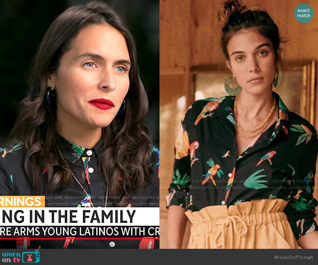 Sezane Pierro Shirt in Black Jungle worn by Lilia Luciano on CBS Mornings