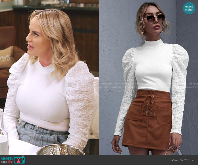Shein Mock Neck Gigot Sleeve Rib-knit Top worn by Whitney Rose on The Real Housewives of Salt Lake City