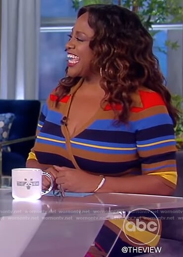 Sherri Shepherd’s stripe wrap dress on The View