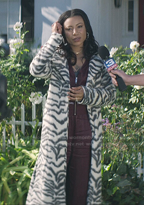 Sherry’s white tiger print coat on You