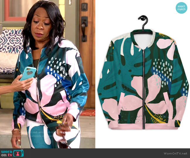Kalimeris Bomber Jacket from Simi Sienna worn by Tina Butler (Tichina Arnold) on The Neighborhood
