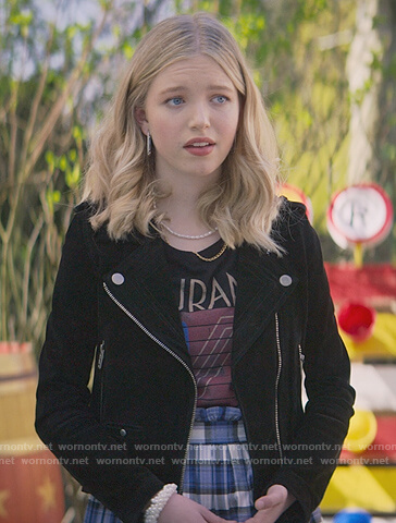 Stacey’s black bomber jacket on The Baby-Sitters Club