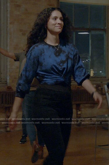 Stella’s blue tie dye cropped sweatshirt on Chicago Fire