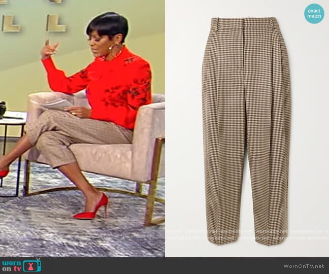 Stella McCartney Cavalry cropped houndstooth-check trousers worn by Tamron Hall on Tamron Hall Show