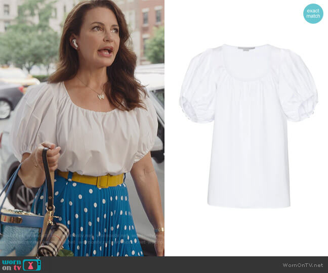 Stella McCartney Elsa Puff-sleeve Cotton Top worn by Charlotte York (Kristin Davis) on And Just Like That