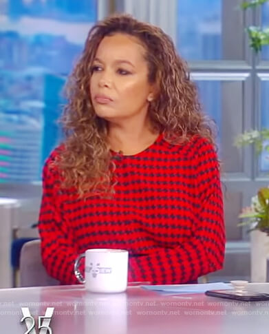 Sunny’s red houndstooth print dress on The View