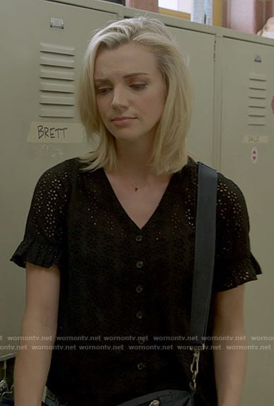 Sylvie’s black eyelet top on Chicago Fire