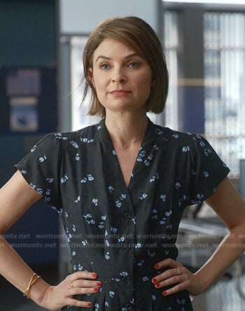 Taylor’s black floral button down dress on Bull