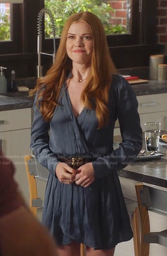 Taylor’s blue wrap mini dress on 9-1-1