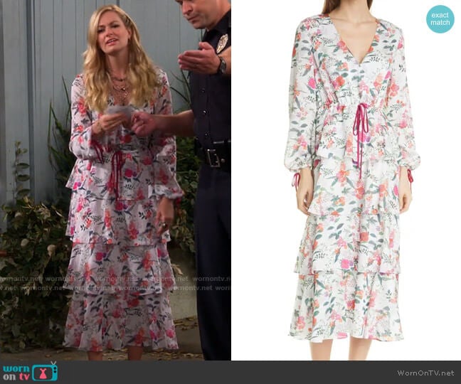 Ted Baker Metropolis Print Long Sleeve Midi Dress worn by Gemma (Beth Behrs) on The Neighborhood