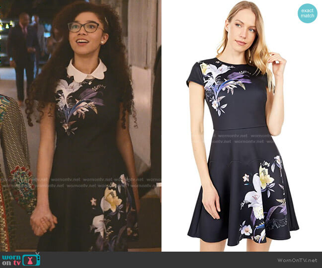 Ted Baker Decadence Skater Dress worn by Mary-Anne Spier (Malia Baker) on The Baby-Sitters Club