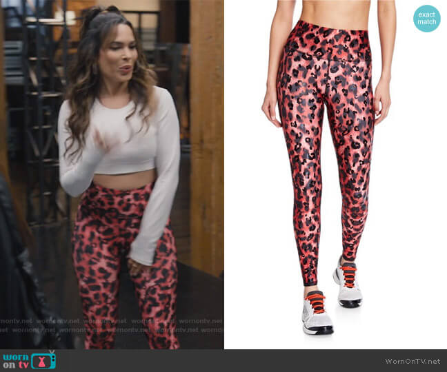 Terez Cheetah-Print High-Rise Foil Leggings worn by Valeria (Nadine Velazquez) on Queens
