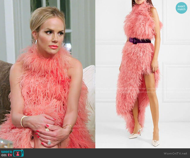 The Attico Asymmetric Feathered Tulle Dress