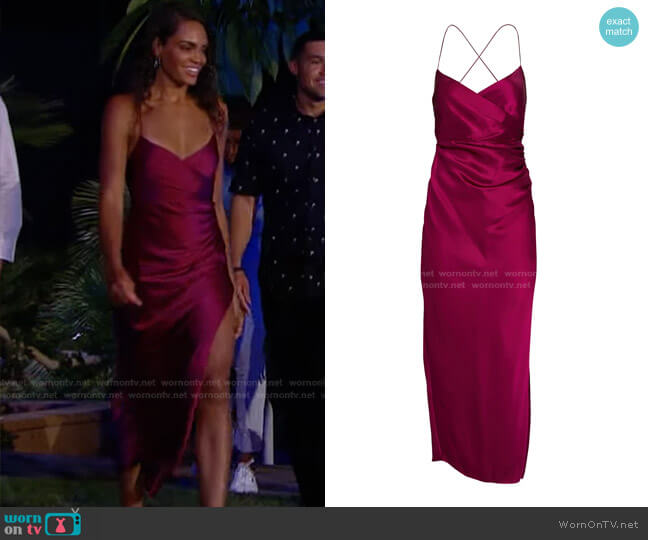 The Sei Draped Silk Satin Midi Dress worn by Michelle Young on The Bachelorette