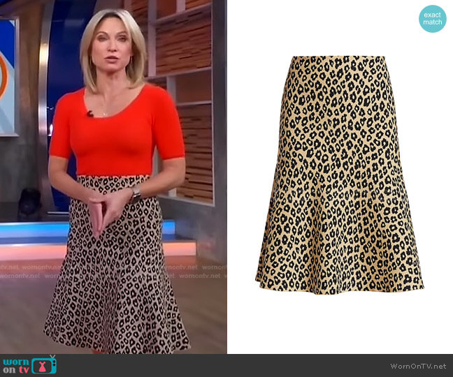 Theory Leopard Print Flared Skirt worn by Amy Robach on Good Morning America