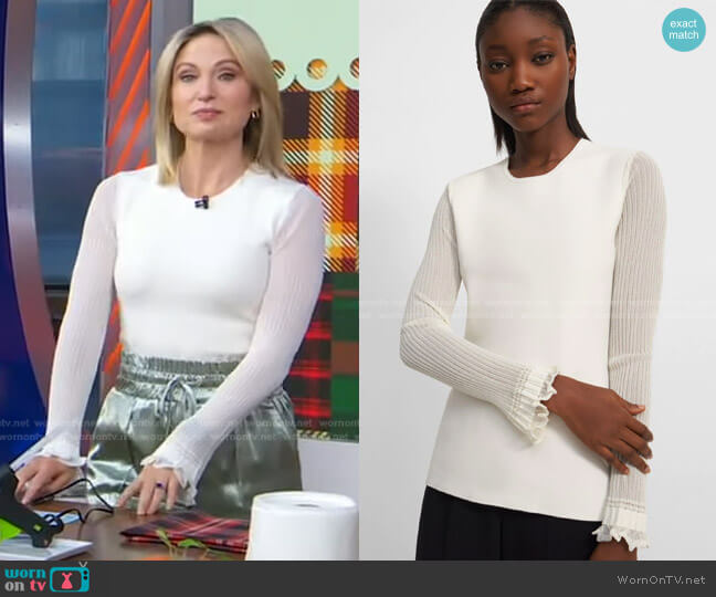 Theory Sheer-Sleeve Sweater worn by Amy Robach on Good Morning America